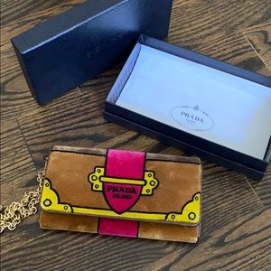 Prada Cahier wallet in camel and pink colour